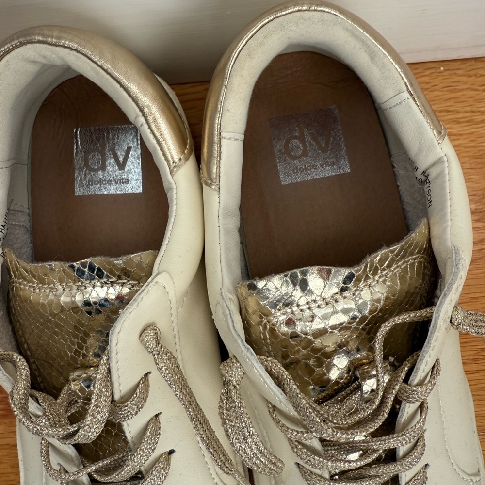 DV by Dolce Vita Metallic Gold and Cream Sneakers